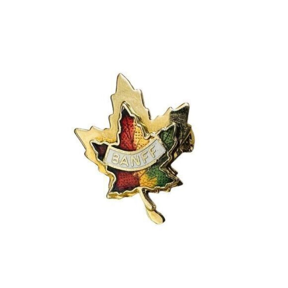 Vintage Banff Canada Gold & Multi Color Maple Leaf Souvenir Enamel Lapel‎ Pin